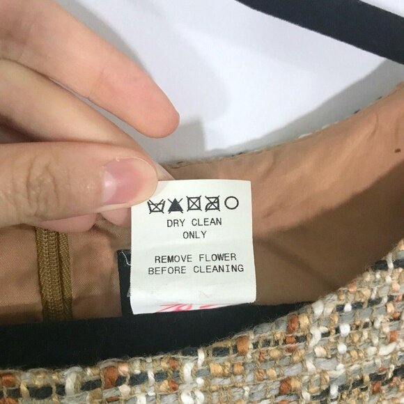 ABS By Allen Schwartz Dress Women 8 Tan Tweed Sleeveless with Ruffle Trim - Picture 7 of 7